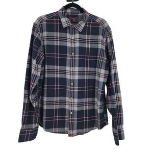 Untuckit McIntyre Flannel Windowpane Plaid Button Up L/S Shirt Men Size Large
